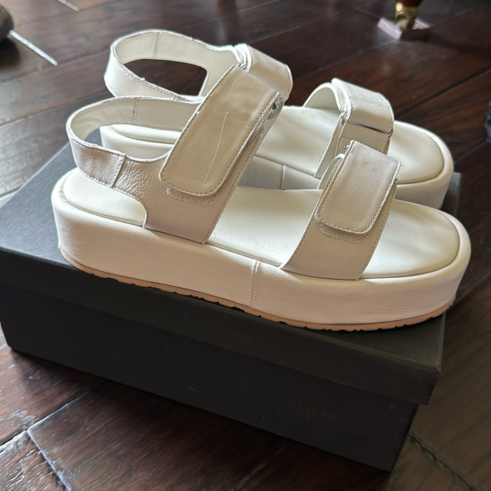Tony Bianca platform leather sandals in off white